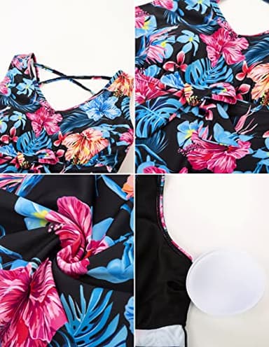 Kate Kasin Two Piece Swimsuits for Women Tummy Control Back Cross Flowy Swimdress Bathing Suits with Boyshorts Swimwear - Image 5