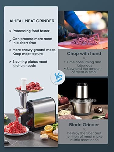 Electric Meat Grinder, Sausage Stuffer with 3 Sausage Tubes, 2 Blades, 3 Plates, 3200W Max, Meat Grinder Heavy Duty for Home Kitchen Use, Stainless Steel (Black) - Image 8