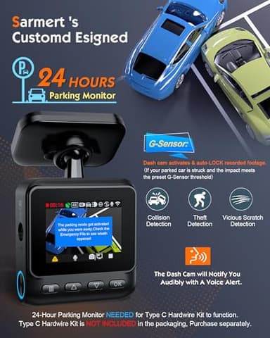 Sarmert C2 4K Dual Dash Cam Front and Rear - Built-in GPS and 5G WiFi, Free 64GB Card Included, 4K UHD Dash Camera for Cars, Night Vision, WDR, Loop Recording, App Control, 24H Parking Mode - Image 8
