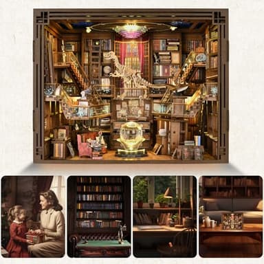 DIY Book Nook Library Kit, Miniature Dollhouse Booknook Kit, 3D Wooden Puzzle Bookend Bookshelf with LED Light for Teens and Adults (Beyond Library Max) - Image 6