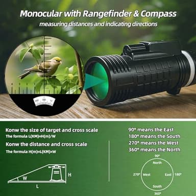 BOSTRON 8X42 Monocular Telescope with Rangefinder & Compass, BAK4 Prism FMC Lens, Lightweight & Waterproof Compact Monocular for Adults High Powered for Bird Watching Hunting Sports, Gifts for Men - Image 3