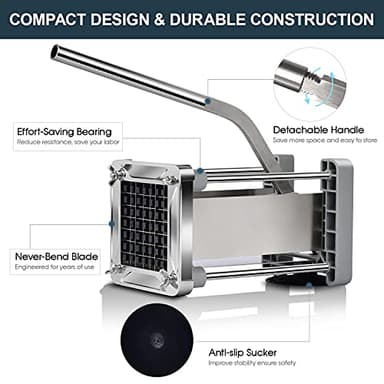 French Fry Cutter, Sopito Professional Potato Cutter Stainless Steel with 1/2-Inch Blade Great for Potatoes Carrots Cucumbers - Image 2