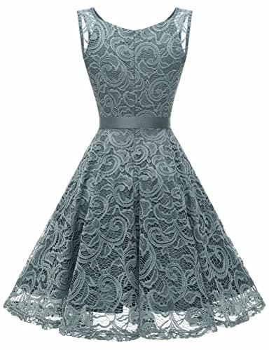 Dressystar 0010 Women Floral Lace Bridesmaid Party Dress Short Prom Dress V Neck Grey XXXL - Image 3