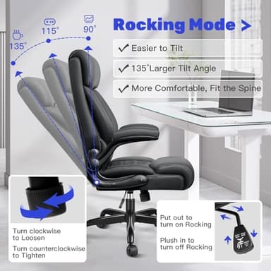 BestGlory High Back Executive Office Chair - Ergonomic Computer Desk With Rocking Function, Leather Managerial With Adjustable Flip-Up Armrests and Lumbar Support - Image 5