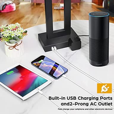 Set of 2 Modern Touch Control Table Lamps with 2 USB Ports, 22’’ Large Bedside Nightstand Lamps 3-Way Dimmable Desk Lamp with Grey Fabric Shade for Bedrooms Living Room Reading, 2 LED Bulbs Included - Image 3