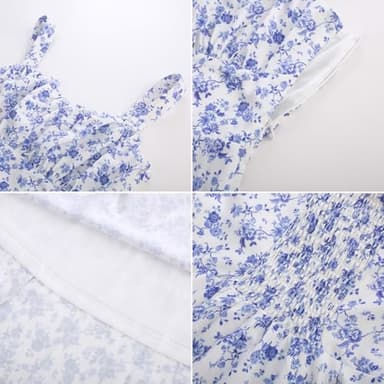 Sweetheart Neck Spaghetti Strap Sleeveless Summer Sundresses 2025 Floral Smocked A-Line Flowy Swing Midi Dress Small - Image 2