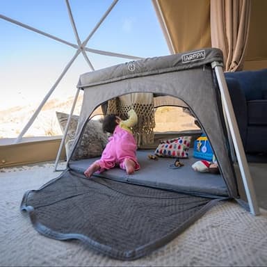 HARPPA Travel Crib with Comfy Mattress, Lightweight Portable Crib Requires No Assembly, Foldable Pack and Play for Baby and Toddlers, Compact Play Yard with Bed,Gray - Image 2