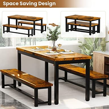 AWQM Dining Room Table Set, Kitchen Set with 2 Benches, Ideal for Home, and Room, Breakfast of 43.3x23.6x28.5 inches, Benches 38.5x11.8x17.5 Industrial Brown (A006-11F2-L) - Image 6