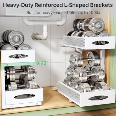 Under Sink Organizer, 2 Tier Pull out Cabinet Organizer Baskets with Mesh Sliding Drawers, Slide out Storage Shelf for Home, Kitchen, Bathroom, Pantry, Office Cabinet(1 Pack, White) - Image 5