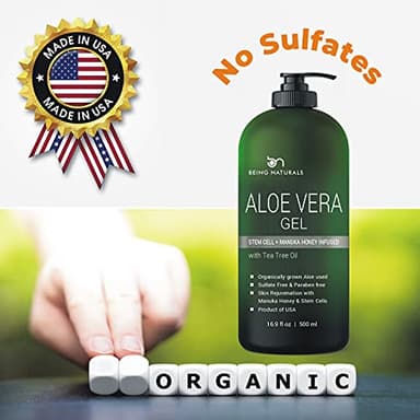 Aloe vera Gel - from 100% Pure Organic Aloe Infused with Manuka Honey, Stem Cell, Tea Tree Oil - Natural Raw Moisturizer for Face, Body, Hair. Perfect for Sunburn, Acne, Razor Bumps 16.9 fl oz - Image 7