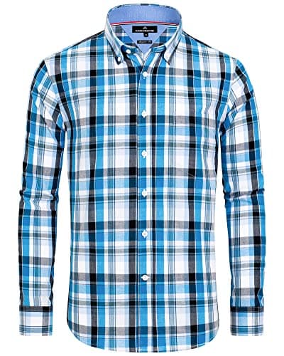 Alimens & Gentle Men's Plaid Button Down Shirts Cotton Long Sleeve Dress Shirts Regular Fit Gingham Shirts - Image 1