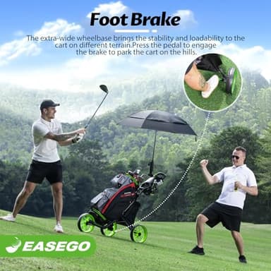EASEGO Golf Push Cart 3 Wheel : Golf Bag Cart Foldable with Phone/Cup/Umbrella Holder Compact Golf Pull Carts Quick Fold Golf Caddy Push Carts with Large Wheelbase for Different Terrain (Lemon Green) - Image 5