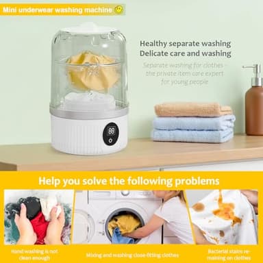 Portable Washing Machine, Underwear Washer, Small Washing Machines, Mini Washing Rechargeable Cordless Washing-Machine, Laundry Cup for Bra, Underwear, Socks (white) - Image 5