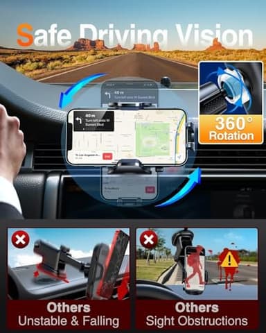VANMASS Car Phone Holder Mount 2025 Upgraded [Patent Steel-Hook] Car Vent Phone Mount Clip Military-Grade Shockproof Cell Phone Car Mount Handsfree Truck Stand Vent Cradle for iPhone 16 Android,Black - Image 4