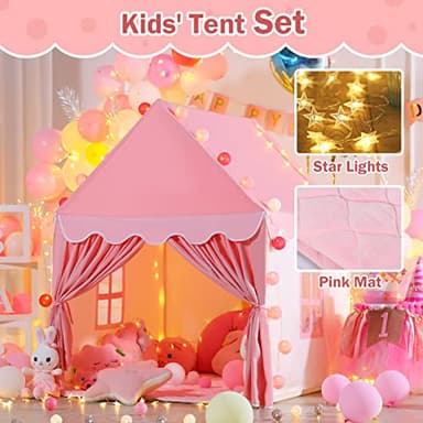 Wilwolfer Kid Tent with Mat, Star Lights - Kids Play Tents for Toddlers Kids Tents Indoor Playhouse - Princess Tent for Girls Toy House Gift (Pink with Cloth) - Image 2