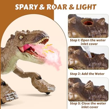 HAYXUN RC Tyrannosaurus Rex Dinosaur Toys for Kids 3-5, 5-7, 8-12, Remote Control T Rex Dino Robot Toy with Spray, Roar & Light, Birthday for 3 4 5 6 7 8 9 10 11 12 Year Old Boys (Brown) - Image 4