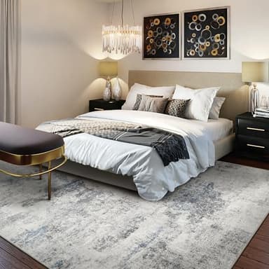 DMOYEST Living Room Area Rugs - 9x12 Abstract Large Soft Indoor Washable Rug Neutral Modern Low Pile Carpet for Bedroom Dining Room Farmhouse Home Office - Grey Blue - Image 3