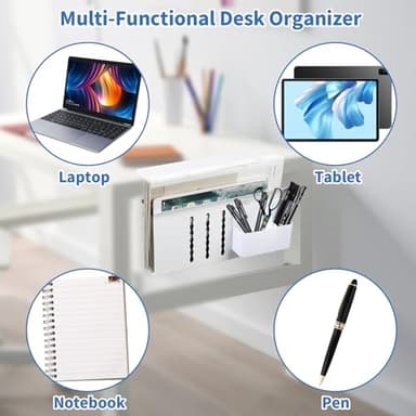 osseph Desk Side Storage, Side Desk Laptop Holder with Anti-Scratch Pad & Magnetic Pen Holder, No Drill Under Table Laptop Mount Fits Flat Edge 0.3" to 2.3" - Image 3