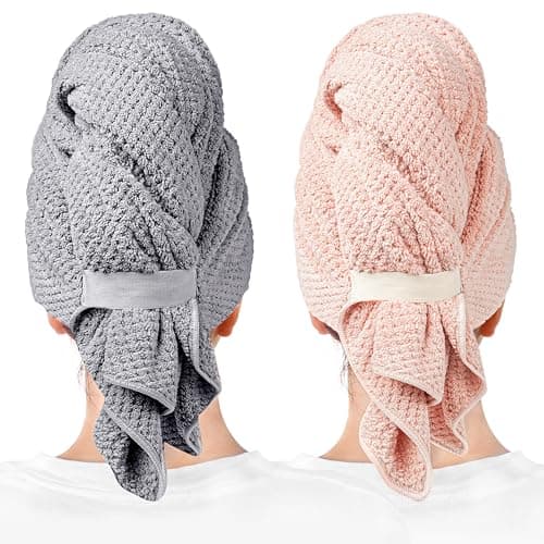 ROLSHOL 2 Packs Large Microfiber Hair Towels for Women, Super Absorbent & Quick Dry Hair Towel Wrap for Curly Hair Long & Short Hair- Anti-Frizz Hair Turbans for Wet Hair - 27.5''*39.4'' - Image 1