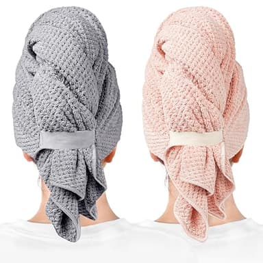 ROLSHOL 2 Packs Large Microfiber Hair Towels for Women, Super Absorbent & Quick Dry Hair Towel Wrap for Curly Hair Long & Short Hair- Anti-Frizz Hair Turbans for Wet Hair - 27.5''*39.4'' - Image 1