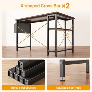 CubiCubi L Shaped Desk, 47 Inch Computer Desk with Reversible Storage Shelves Home Office Corner Desk Study Writing Table, Deep Brown - Image 6