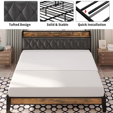 ANCTOR King Size Bed Frame, Storage Headboard with Outlets, Easy to Install, Sturdy and Stable, No Noise, No Box Springs Needed - Perfect for a Good Night's Sleep - Image 4