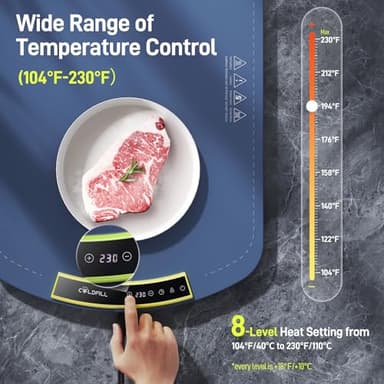 COLDFILL Food Warming Mat - 5s Rapid Heating Electric Warming Tray with 8 Temp Setting, 4 Hours Auto-Off, Easy to Clean, Foldable Sillicon Warming Mat for Food, for Buffet, for Party, for Thawing - Image 2