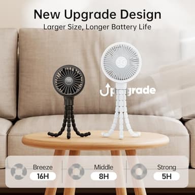 GUSGU Stroller Fan Clip on for Baby, Flexible Tripod & Rechargeable Battery, Small Personal Fan, Mini Portable Fan for Travel, Handheld, Car (White) - Image 4