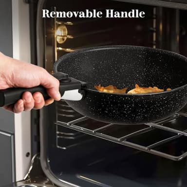 Sweetcrispy 12 pcs Pots and Pans Set, Nonstick Kitchen Induction Cookware Suit with Detachable Handle, Dishwasher Oven Safe, Black - Image 4
