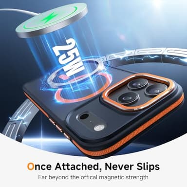 Magnetic 3 in 1 for iPhone 17 Pro Case, [Omni-Directional Protection] with 1x Screen Protector + 1x Camera Cover, [Seamless Work with Magsafe] Shockproof Slim Thin Case for iPhone 17 Pro Cosmic Orange - Image 4