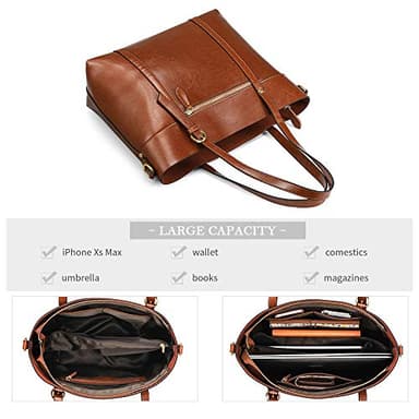 Kattee Genuine Leather Women Tote Bag Soft Handbags Vintage Shoulder Purses Fashion Top Handle Bag Large Capacity (Dark Brown) - Image 3
