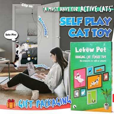 LEKEWPET Retractable Cat Feather Toys 7PCS Refills with Bell, Interactive Doorway Hanging Teaser Toys for Indoor Cats, Kitten Play Exercise Feather Teaser Wands - Image 2