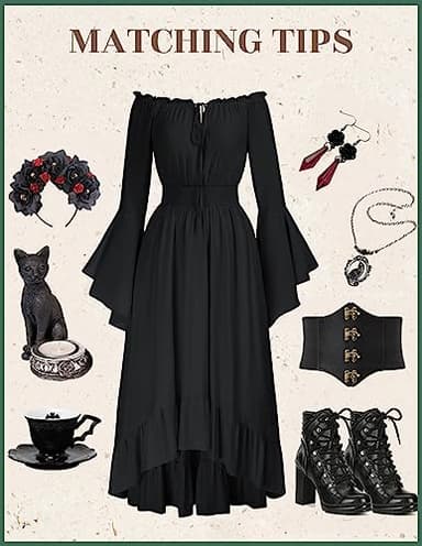 Scarlet Darkness Women Renaissance Medieval Dress Halloween Costumes Off Shoulder Dress Black XL - Image 8