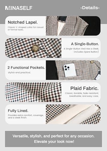 Mina Self Fall Vest Blazer For Women Plaid Houndstooth Tan Oversize Tops Jacket Business Casual Womens Work Outfits Clothes Top Vests Blazers KG L - Image 6