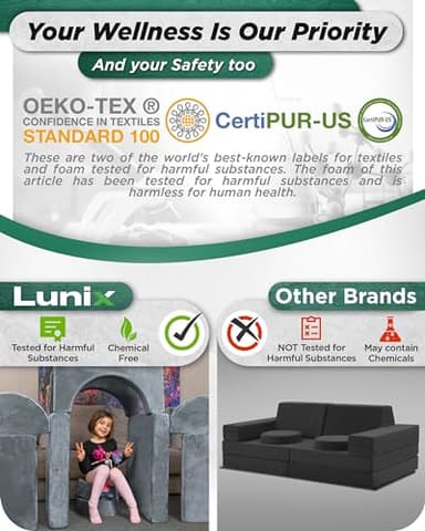 Lunix LX15 14pcs Modular Kids Play Couch, Child Sectional Sofa, Fortplay Bedroom and Playroom Furniture for Toddlers, Convertible Foam and Floor Cushion for Boys and Girls, Gray - Image 8