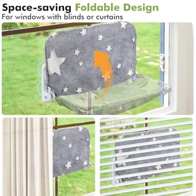 Zoratoo Cat Window Perch, Glow in The Dark Cordless Foldable Pet Hammock Bed for Window with Sturdy Metal Frame, Glowing Stars Pattern Resting Seat for Indoor Cats (Stars - M) - Image 6