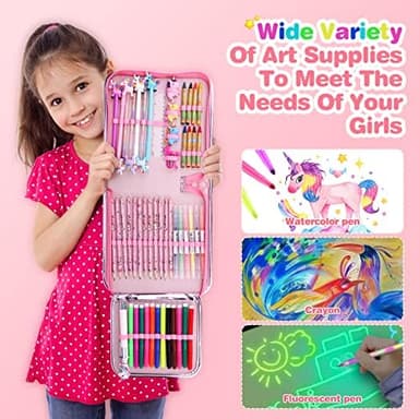 53PCS Fruit Scented Markers Set - Art Coloring Drawing Kits for Kids with Unicorn Pencil Case, Art Supplies for Kids Ages 4 6 8,Stationary Set Pencil,Crayon&Markers Stuff,Birthday Gifts Toys for Girls - Image 3