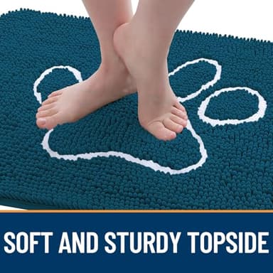 OLANLY Door Mat for Muddy Dog Paws 40x32, Absorbent Chenille Mud Doormat with Paw Print Design, Non-Slip Washable Doormat for Indoor Entryway, Quick-Dry Pet Bed Mats for Dirty Dogs, Atlantic Blue - Image 4