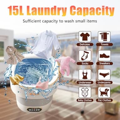 Portable Washing Machine,15L Collapsible Mini Washer with 3 Cleaning Modes Drain Basket Small Foldable Laundry Machine for Travel Camping Dorms RVs Apartments Baby Clothes Underwear Socks Delicates - Image 3