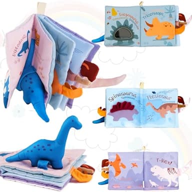 Richgv Baby Books Toys 0-6-12 Months, Baby Boy Gifts Touch and Feel Crinkle Books with Dino Doll, Newborn Infant Carseat Toys 6-9-12 Months Shower Gifts Easter Basket Stuffers - Image 9