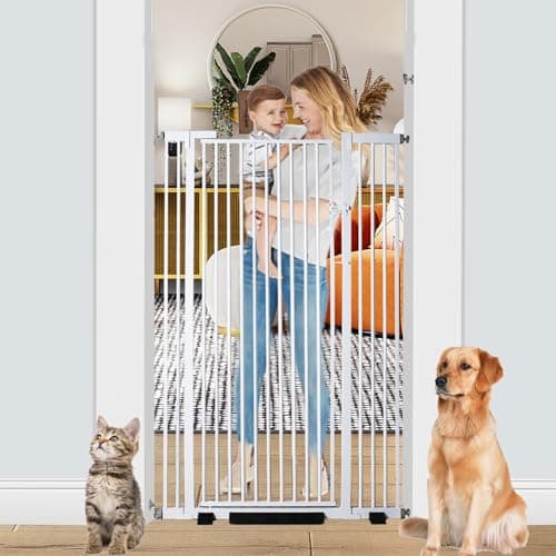 55.1 Inch Tall Baby Gate Auto Close Dog Gate Adjustable 29.92"- 43" Wide Pressure Mounted Walk Through Swing Pet Gate for Doorways (White, 29.92" - 43") - Image 1
