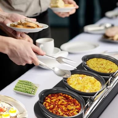 Sunvivi Triple Slow Cooker Buffet Servers and Warmer,3 Pot Food Small Mini Manual Slow Cooker with Adjustable Temp Stainless Steel Lid Rests,Removable Ceramic Pot, 3 * 1.5 Quarts Black - Image 2