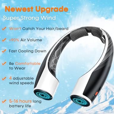 Rohent Portable Hands-Free Neck Fan - 4000mAh Battery, USB-C Rechargeable, Ultra-Quiet, 4 Adjustable Speeds – Perfect for Office, Outdoor, and Travel Use - Image 8