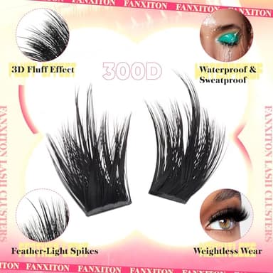 Volume Lash Clusters with Spiky Manga Lash Clusters 300D Eyelash Clusters 10-18MM Thick Wispy D Curl Cluster Eyelash Extensions 3D Fluffy Cluster Eyelash Extensions by FANXITON - Image 2