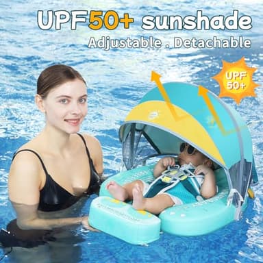 Mambobaby Float with Canopy Size Improved Non Inflatable Infant Baby Pool Float Smart Mambo Float Swim Trainer Add Tail Swim Float Mambo Float Solid Air Free Water Waist Swimming Ring - Image 6