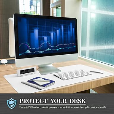 K KNODEL Desk Mat, Blotter, Dual-Sided Office Desk Pad, Waterproof Desk Mat for Desktop, Desk Blotters, PVC Leather Pad Protector (White, 35.4" x 17") - Image 6