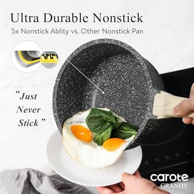 CAROTE 1.5Qt & 3.0Qt Sauce Pan Sets with Lid Cooking Pots Nonstick Saucepans Cookware Set with Pour Spout Small Kitchen Pot, Induction Comptable, Easy to Clean, PFOA FREE (Classic Granite) - Image 3