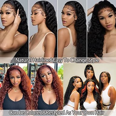 SYHGK 13x6 Deep Wave Lace Front Wigs Human Hair Wigs HD Transparent Deep Curly Lace Frontal Glueless Wigs Human Hair Lace Front Wigs Pre Plucked 150% Density Natural Black 36 Inch - Image 5