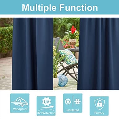 RYB HOME Outdoor Curtains for Pergola - Country Rustic Waterproof Outdoor Curtains Privacy for Sun Room Garage Window Room Divider Patio Door, Wide 52 x Long 95, 1 Panel, Navy Blue - Image 7