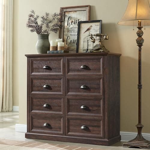 IFGET Farmhouse 8 Drawer Dresser for Bedroom, 39" Tall Dressers & Chests of Drawers, 42" Wide Dressers Organizer Storage, Wood Rustic Bedroom Dresser for Closet, Living Room, Hallway, Brown - Image 1